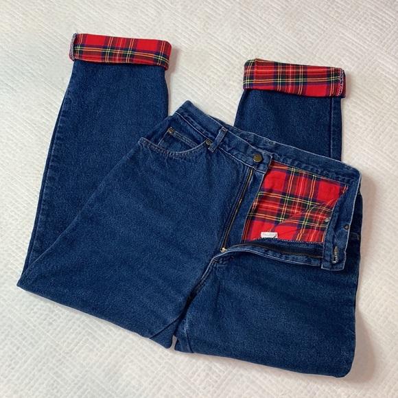VTG L.L. Bean Flannel Lined Boyfriend Style Jeans, Red Tartan Plaid, Women’s 12 - Picture 16 of 16